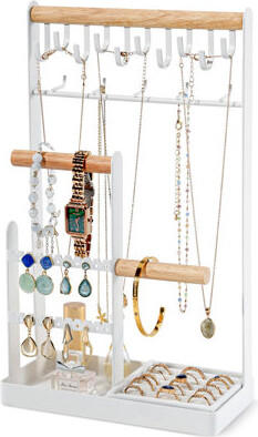Jewelry Organizer, Necklace Organizer With Ring Tray, Jewelry Tower Storage Rack Tree, 5-Tier, (White)