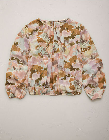 AE77 Premium Bubble-Hem Chiffon Blouse NULL Multi XS