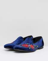 Thumbnail for your product : ASOS Loafers In Navy Velvet With Rose Embroidery