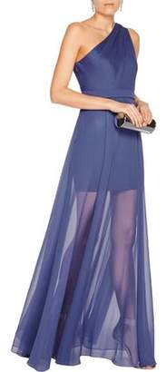 Halston One-Shoulder Pleated Chiffon Gown