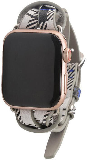 Victoria Emerson Black and White Plaid Apple Watch Strap on Silver 
