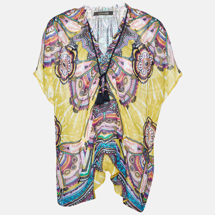 Roberto Cavalli Multicolor Aztec Silk Kaftan Top M