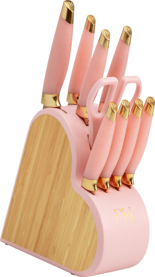 Paris Hilton 10-Piece Heart-Shaped Stainless Steel Knife Block Set, Pink