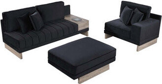 Phsy 123 Inch Modular Sectional Sofa With Storage Table, USB, Black Velvet