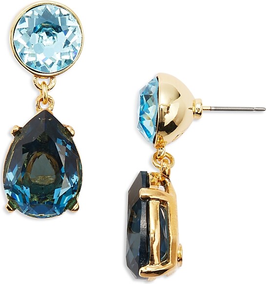 Kenneth Jay Lane Blue Tonal Stone Drop Earrings in Gold Tone