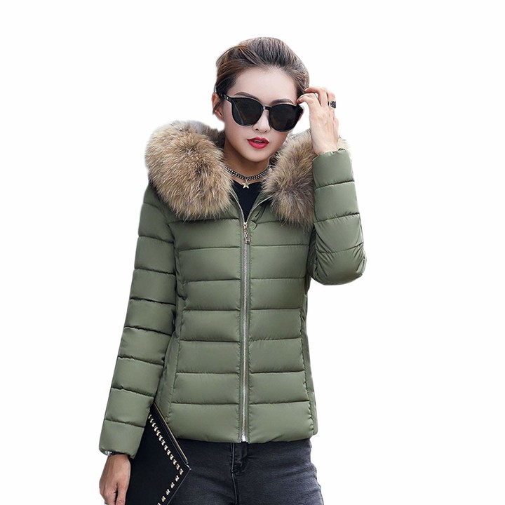 TUDUZ Women Short Coat New Quilted Winter Warm Parka Outerwear Puffer Faux Fur Collar Hooded Coat Jacket