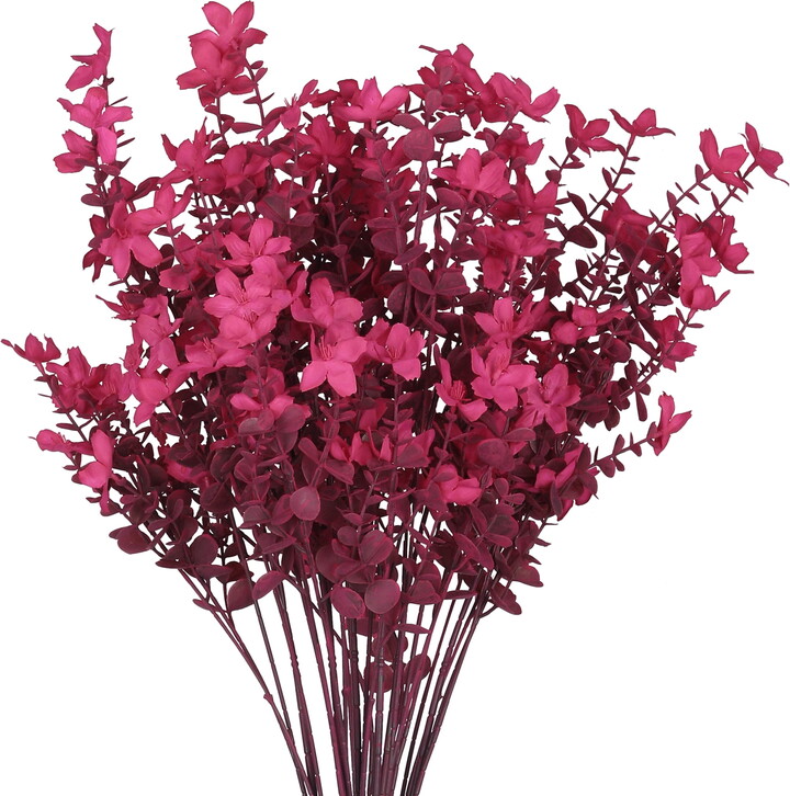 Unique Bargains 6 Bundles of Artificial Jasmine Flowers Fake Flowers with Stems Rose Red