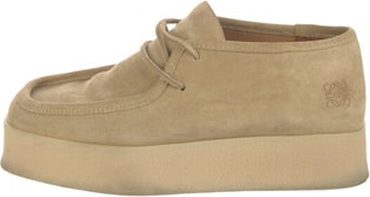 Loewe Suede Low Top Sneakers Neutrals Square-Toes Platform Lace-Up Closure at Uppers
