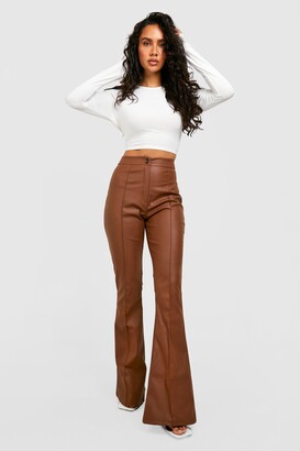 boohoo High Waisted Faux Leather Flared Pants - ShopStyle