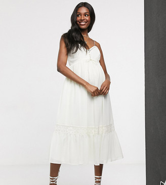 ASOS Maternity ASOS DESIGN Maternity button through lace insert cami midi  dress in ivory - ShopStyle