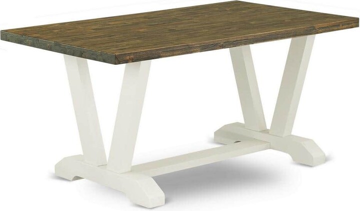 East West Furniture 7-Piece Rectangle Natural Oak Finish Solid Wood Top Dining Set with 1 table and 6 Upholstered Chairs with Lattice Back