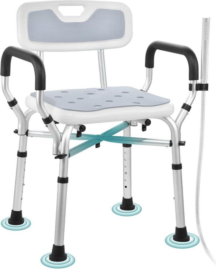 Adrinfly 20.5 in. Aluminum Shower Chair for Elderly and Disabled with Arms, Back and Adjustable Height in Gray