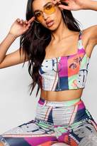 Thumbnail for your product : boohoo Varsity Print Zip Square Neck Top