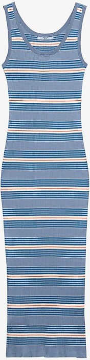 Prada Womens Light Blue Stripe-Print Triangle-Logo Stretch-Cotton Midi Dress 4