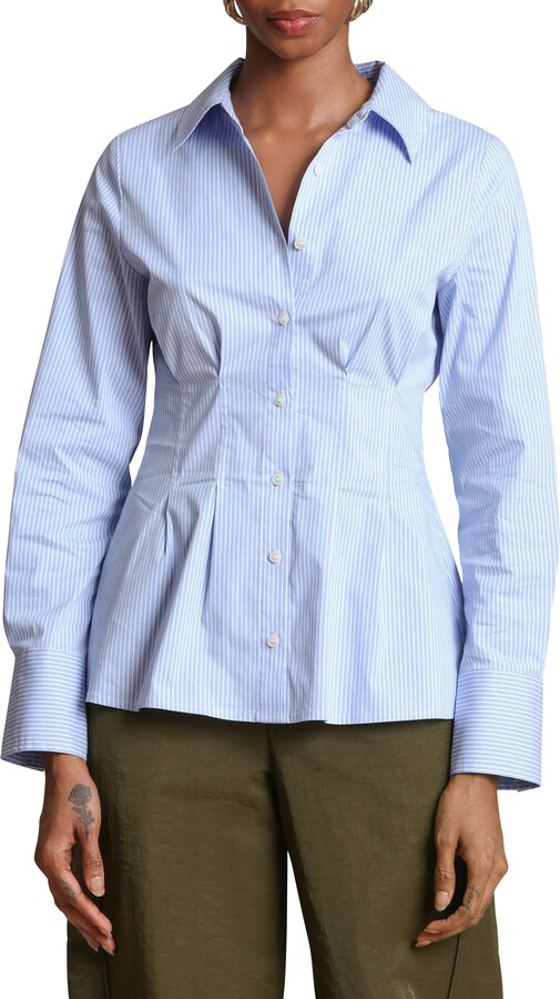 AVEC LES FILLES Stripe Cotton Blend Button-Up Top