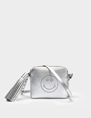 Anya Hindmarch Smiley Crossbody Bag in Silver Metallic Capra Leather