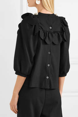 Simone Rocha Ruffled Faux Pearl-embellished Stretch-jersey Top - Black