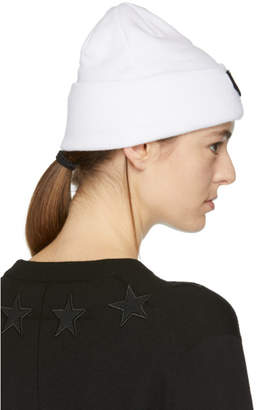 Givenchy White Leather Logo Patch Beanie
