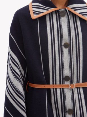 Loewe Belted Striped Wool-blend Coat - Blue Stripe