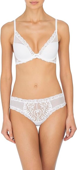 Natori Feathers Contour Plunge Bra 730023 Women's Bra White : 34A, Lace/Mesh/Nylon