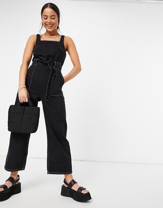 Topshop square neck organic cotton denim jumpsuit in black - ShopStyle