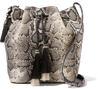 Loeffler Randall Tasseled Python-effect Leather Bucket Bag - Snake print