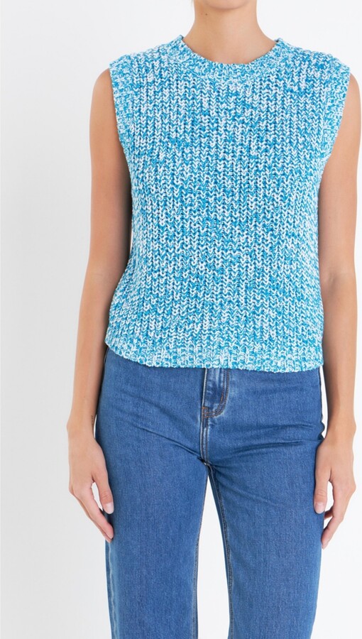 ENGLISH FACTORY Women's Sleeveless Ribbed Knit Sweater - Blue/white