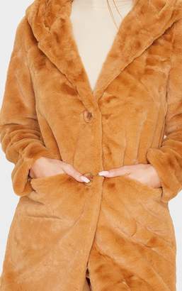 PrettyLittleThing Camel Hooded Faux Fur Midi Coat