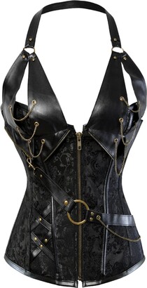 KUOSE Women's Faux Leather Gothic Steampunk Basque Bustier