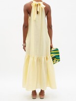 Thumbnail for your product : ASCENO Ibiza Fluted Organic-linen Voile Maxi Dress - Pale Yellow
