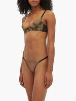 Thumbnail for your product : Coco de Mer Danae Embroidered Silk-blend Brazilian Briefs - Womens - Gold