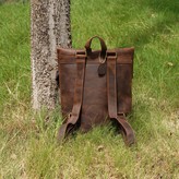 Thumbnail for your product : Touri 16" Straps Detail Genuine Leather Backpack In Russet Brown