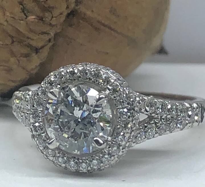 Etsy 1.77 Ct Natural Round Diamond Halo Engagement Ring - 14K White Gold
