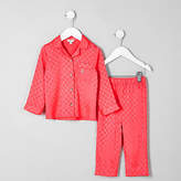 Thumbnail for your product : River Island Mini girls pink RI monogram satin pyjama set