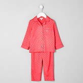 Thumbnail for your product : River Island Mini girls pink RI monogram satin pyjama set
