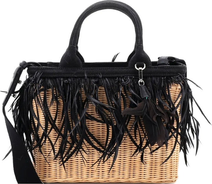Prada Pre-Owned Convertible Fringe Basket Bag Wicker and Woven Straw Small tote bag