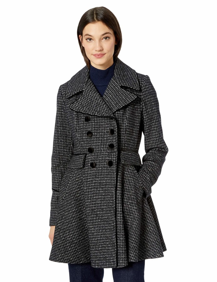GUESS Womens Fashion Plaid Fit and Flare Double Breasted Wool Coat