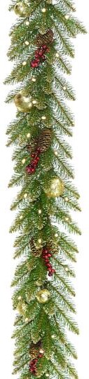 National Tree Company 9'x 10" Pre-lit Glittery Gold Dunhill® Fir Artificial Christmas Garland w/ Red Berries