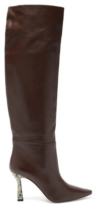 Wandler Lina Printed-heel Knee-high Leather Boots - Womens - Brown Wandler Lina Printed-heel Knee-high Leather Boots - Womens - Brown