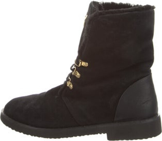 Giuseppe Zanotti Suede Ankle Combat Boots Black Round-Toes Lace-Up Closure at Uppers