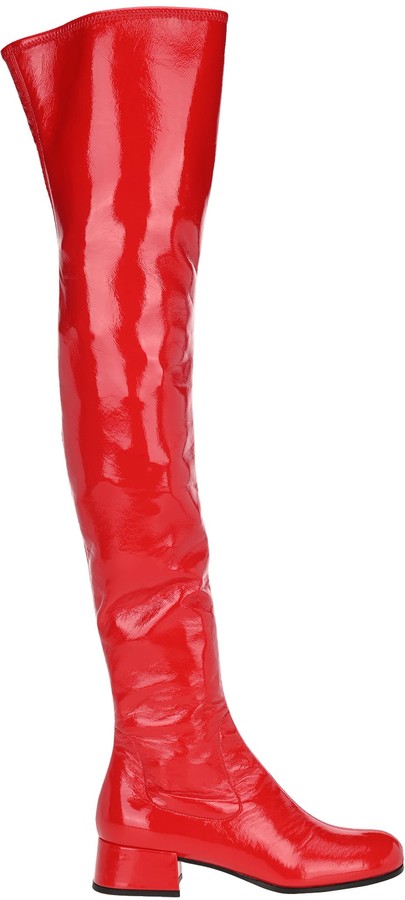 red latex thigh high boots