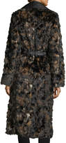 Thumbnail for your product : Helmut Lang Tortoise Faux-Fur Shawl-Collar Belted Coat w/ Faux-Leather Trim