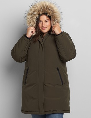 olive green parka with fur trim hood