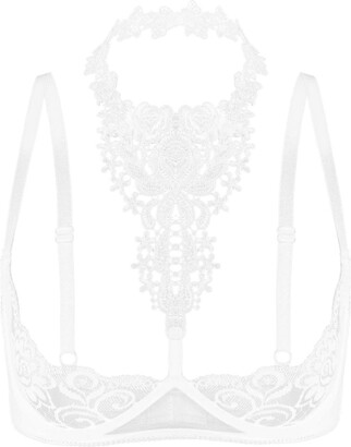 FEESHOW Womens Sexy See-Through Lace 1/4 Cup Bra Halter Strappy