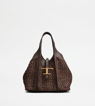 Tod's T Timeless Shopping Bag in Raffia and Leather Mini - ShopStyle