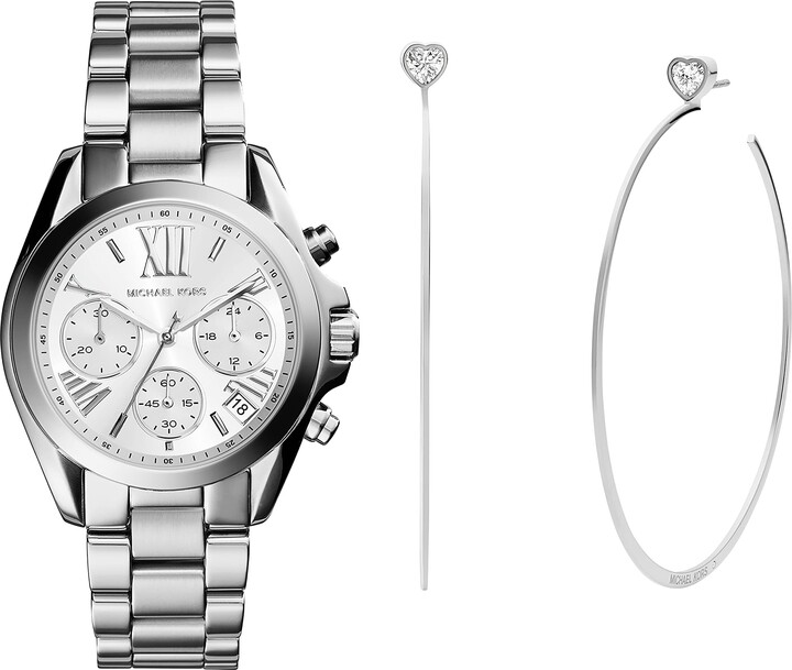 Michael Kors Women's Mini Bradshaw Silver-Tone Watch MK6174 Fashion  Stainless Steel Hoop Earring - ShopStyle