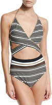 Thumbnail for your product : Gottex Regatta Metallic-Stripe Cutout Swimsuit, Black/White