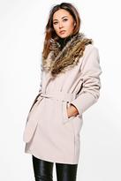 Thumbnail for your product : boohoo Abigail Faux Fur Collar Wrap Coat
