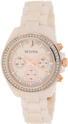 Bulova Women's Chronograph Crystal Pave Ceramic Bracelet Watch, 35mm -  ShopStyle