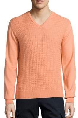 Saks Fifth Avenue COLLECTION Jacquard V-Neck Wool & Silk Sweater